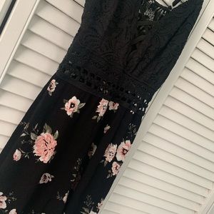 Black floral print romper
